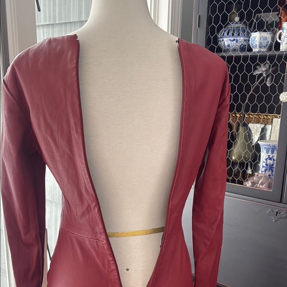 Robert Rodriguez Red Long Sleeve Bodycon Dress 100% Leather Sz 4 - Picture 3 of 8